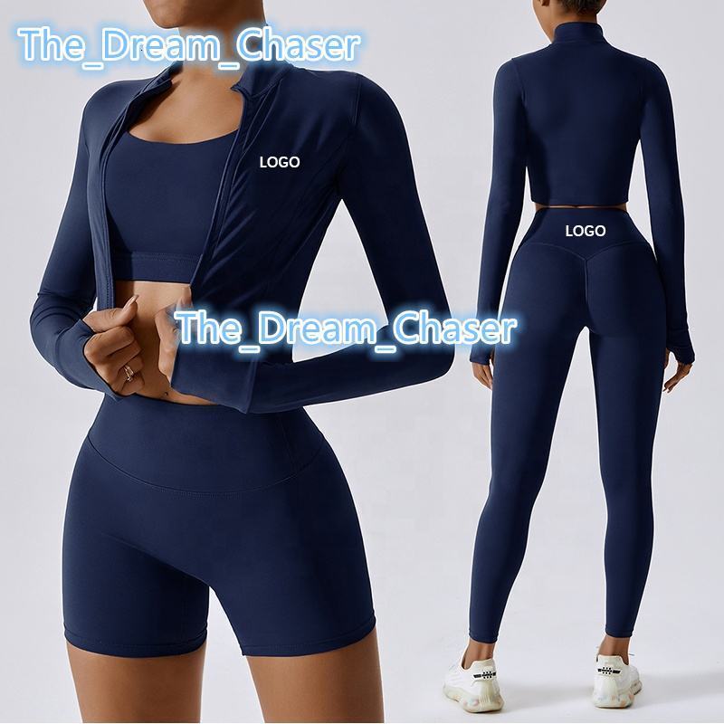 Custom Long Sleeve Crop Top and Elastic Waist Pants Set Gym Clothes Women Yoga Sets