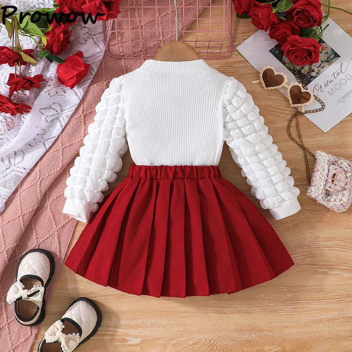 38Y Childrens Clothing Girls Autumn Winter Outfits Bubble Sleeve White Top and Pleated Skirt Two Piece Sets For Baby Kids Girl L250926FJS7
