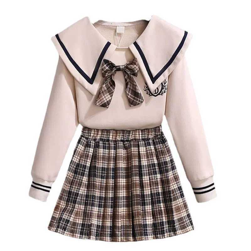 Girl Clothes Sets New Spring Autumn Children Girl Sweatshirt Tops and Plaid Skirt 2pcs Clothes Suit Teen Girl Uniform Suit 315y L2509267WQY