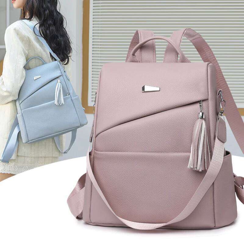 Fashion Womens PU Anti-theft Backpack Tassel Decorative Casual Travel Female Shoulder Bag Large Capacity Student School Pack