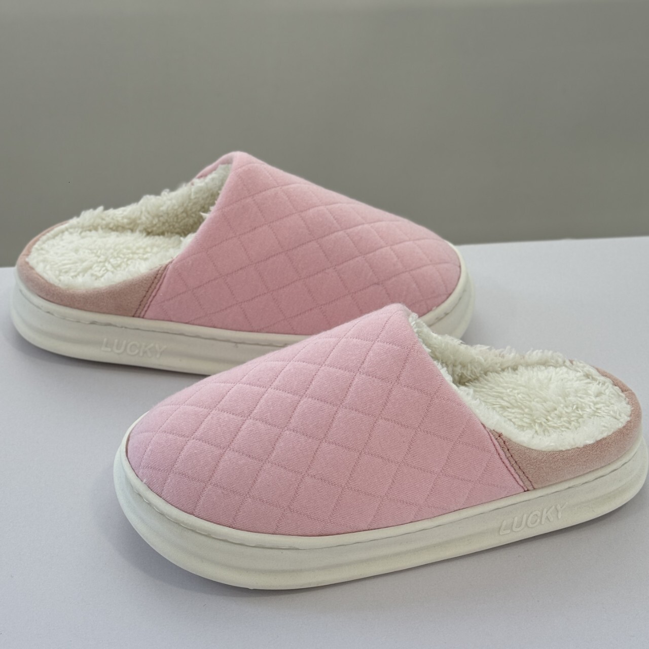 New Autumn Winter Couple Closed-Toe Full Cotton Quilted Check Thickened Sole Waterproof Non-Slip Warm Home Slippers ddmymarket