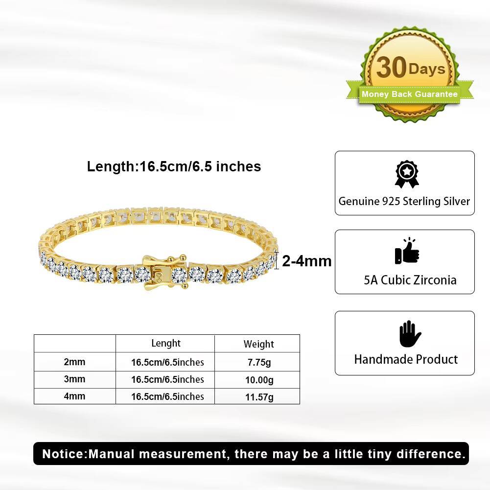 SB204 RINNTIN Hot Selling Korea Jewelry Luxury 2mm 3mm 4mm Round Cut 5A CZ Prong Setting 925 Sterling Silver Tennis Bracelet