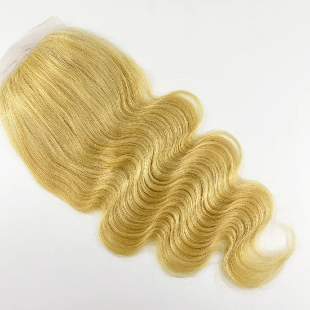5x5" Ash Blonde Human Hair Topper Silk Skin Base Women Toupee Body Wave Remy Hair Scalp Top Cloure Lace Front with Clip in #613