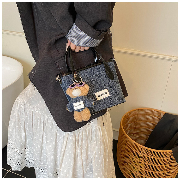 Autumn new Bag color blocked women's handbag retro style fashionable casual commuting denim shoulder bag light luxury designer bag