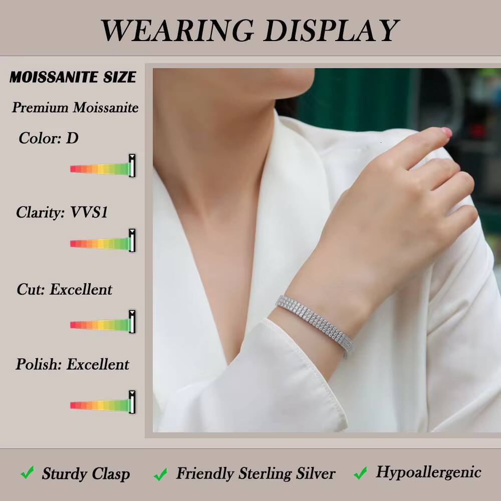 2mm Moissanite Bracelet for Women Luxury Hip Hop Style 925 Sterling Silver 18K Gold Plated Full Pave Slim Band Streetwear Gift