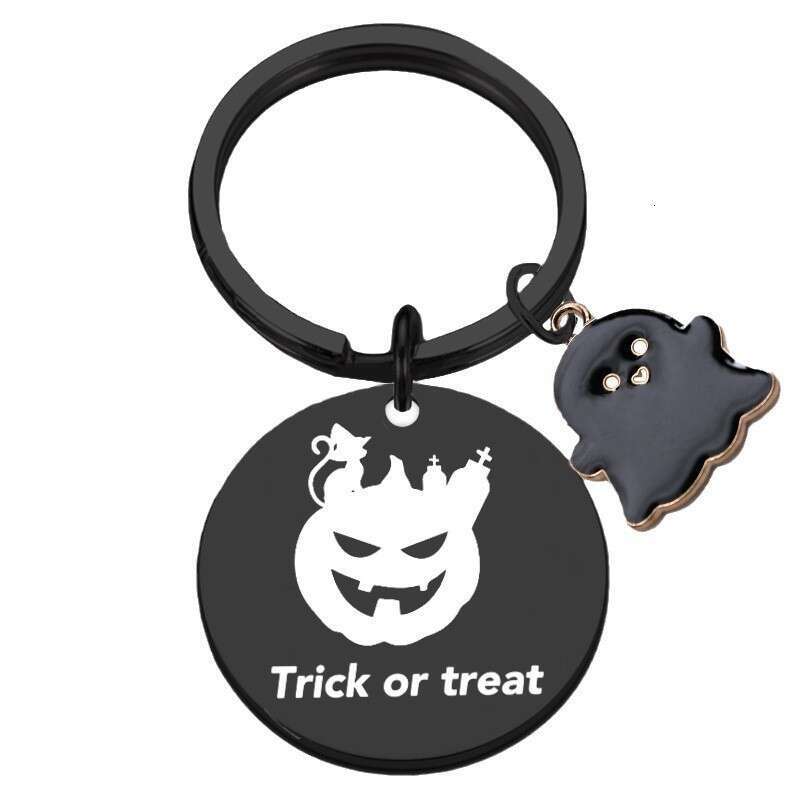 Hot Sale Ghost Stainless Steel Keychain Laser Engravable Round Halloween Pendant