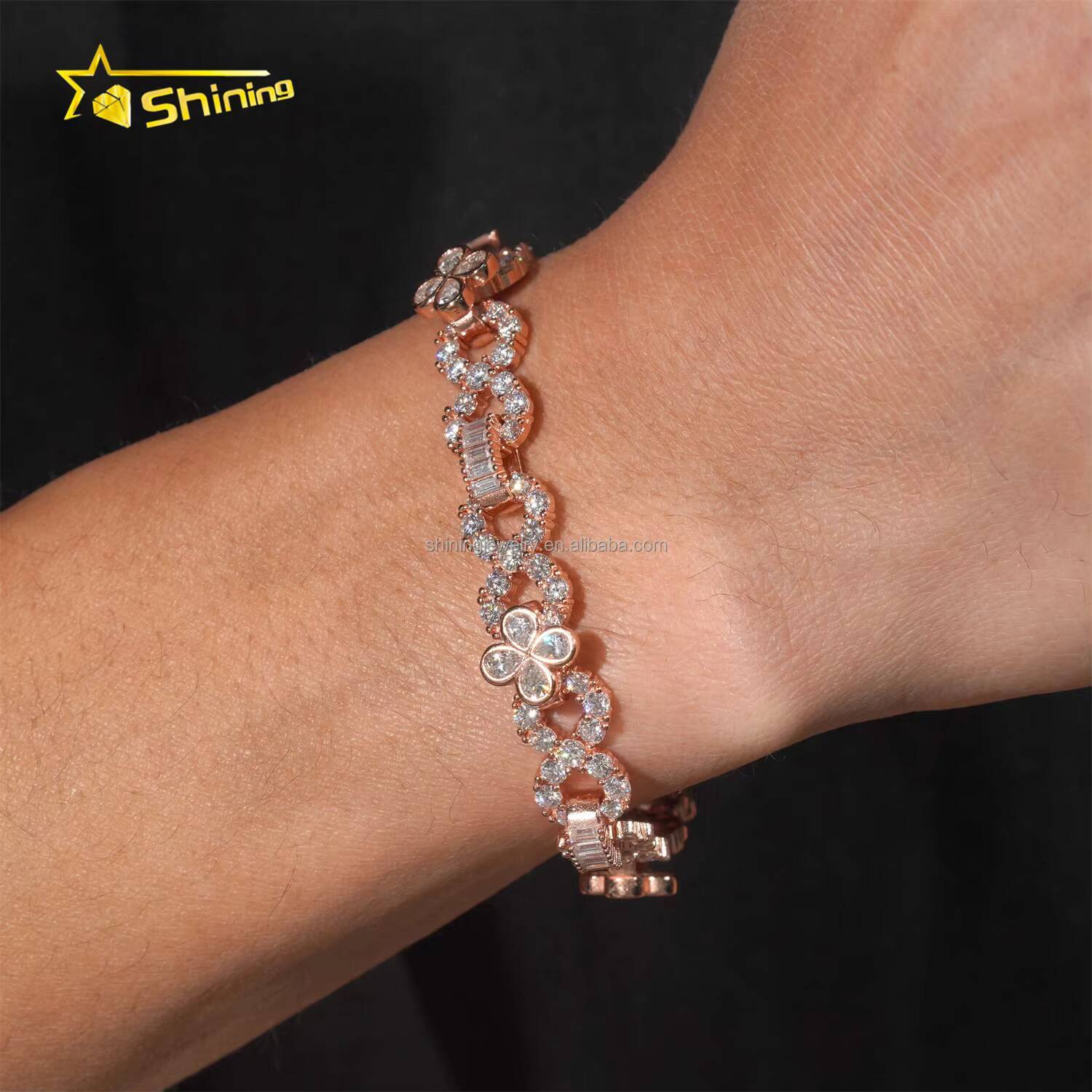 Custom Unique Design Name Lock Hip Hop 10mm PearBaguette VVS1 Moissanite Diamond Iced Out S925 Silver Infinity Cuban Bracelet