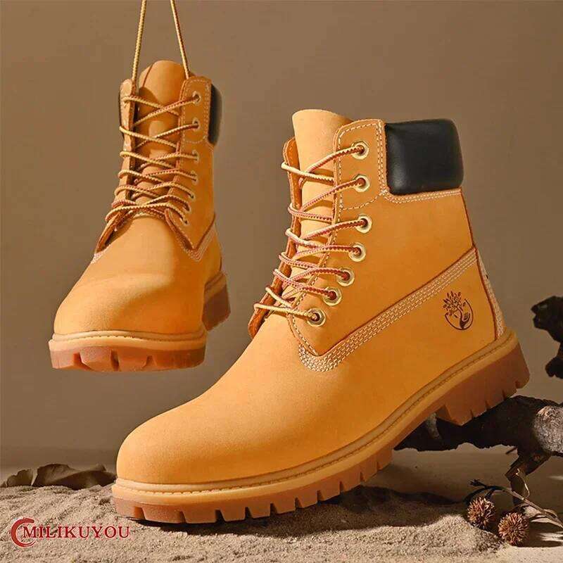 Top High Quality Women Leather Shoes Fashion Outdoor Sneakers Men Lace Up Non-Slip Ankle Boots for Couple