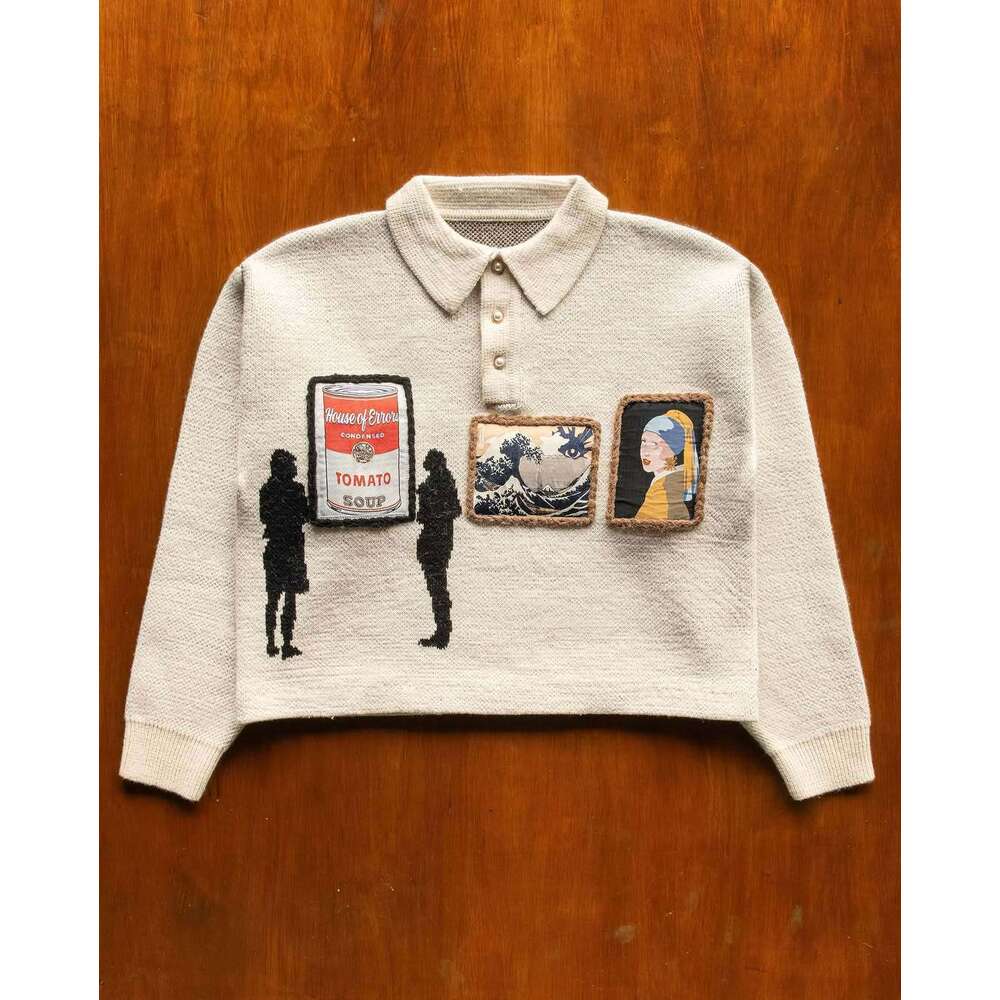 New Sweater Trendy Brand Embroidered Turn-Down Collar American Style Couple Long Sleeve Jacket