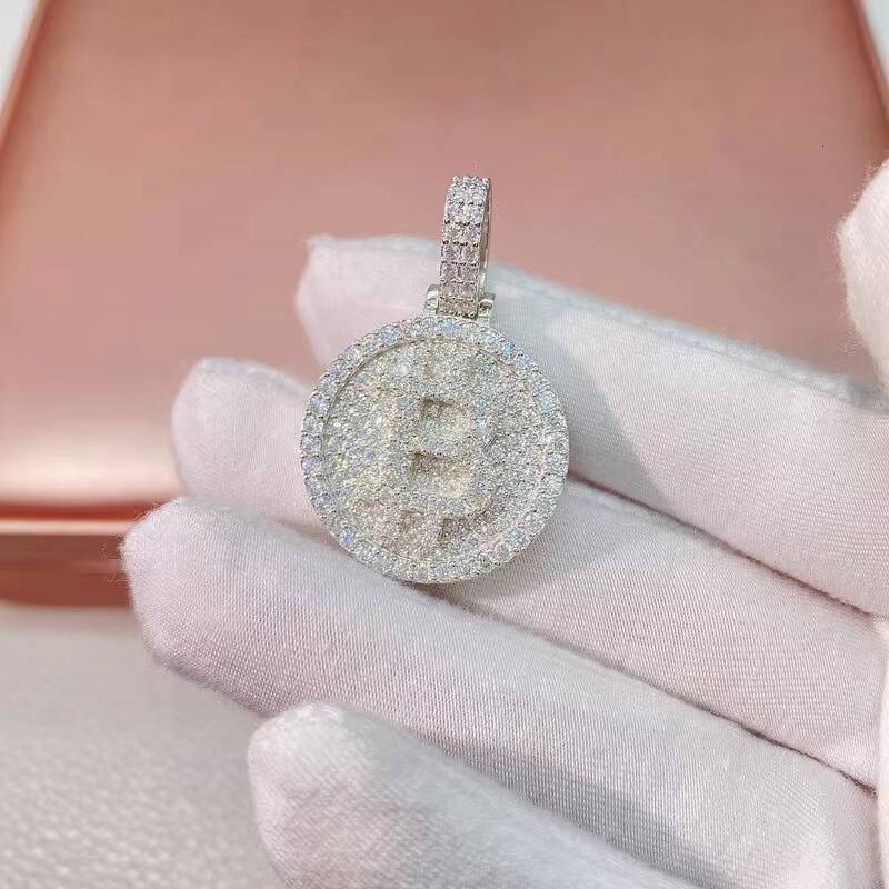 925 Silver Vermeil Necklace Hip Hop Luxury Jewelry for Men Women Iced Out Vvs Moissanite Diamond B Coin Money Pendant Necklace