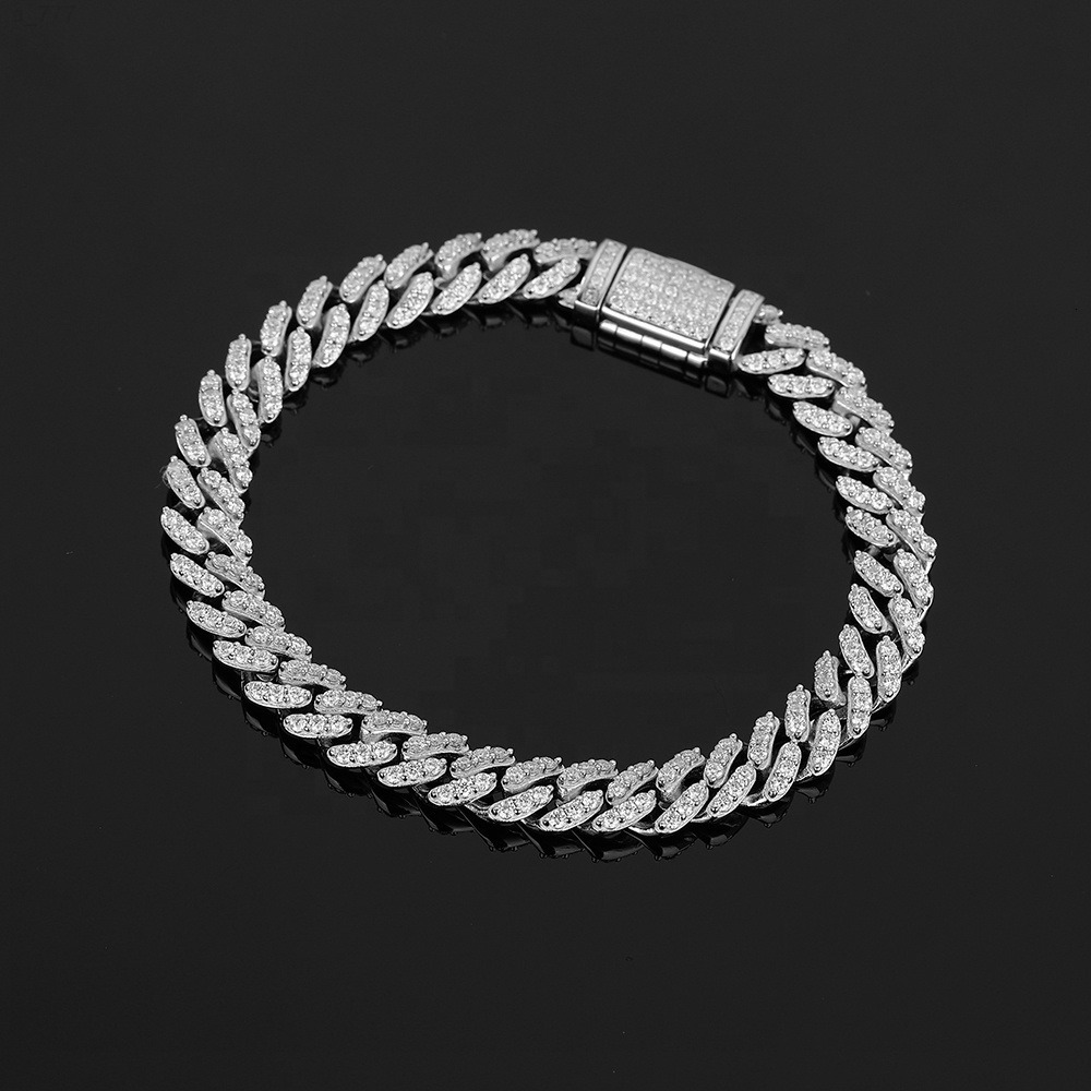 Moissanite Cuban Chain Miami Link Bracelet 8mm 1Row S925 925 Sterling Silver GRA VVS D Color Gold Plated Cadena Cubana Hip Hop