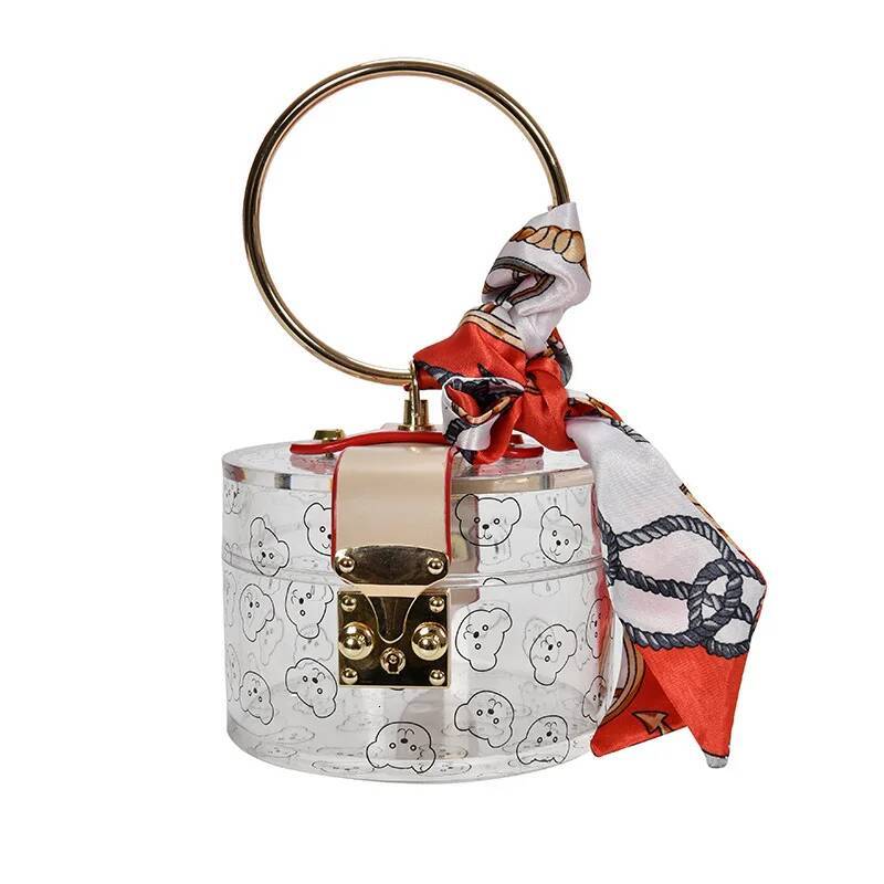 Women Fashion Mini Handbag Metal Handle Case Shape Acrylic Clutch With Scraf Ladies Party Female Chain Crossbody Bag high-quality