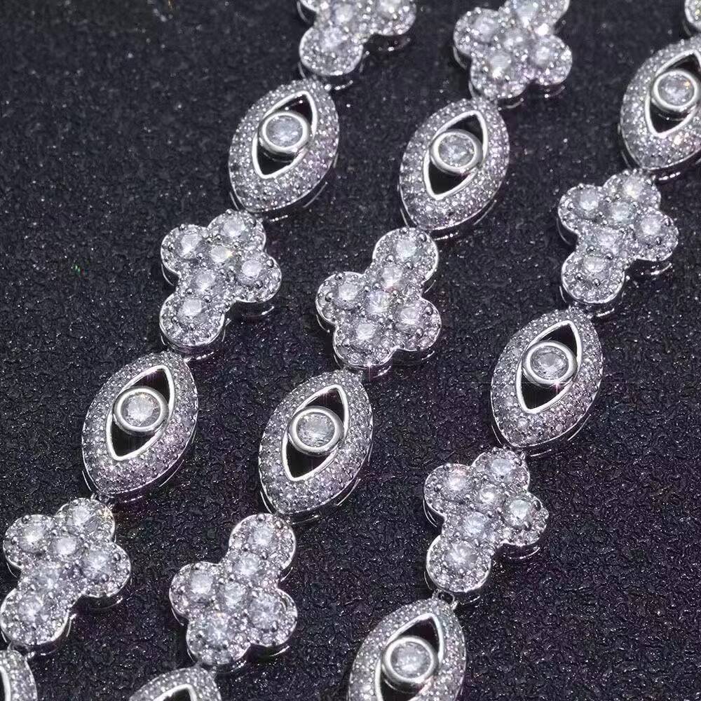 Personalized Trendy Hip Hop Eye Cross Necklace for Men and Women ZirconEmbellished Link Chain Brass Jewelry for Parties