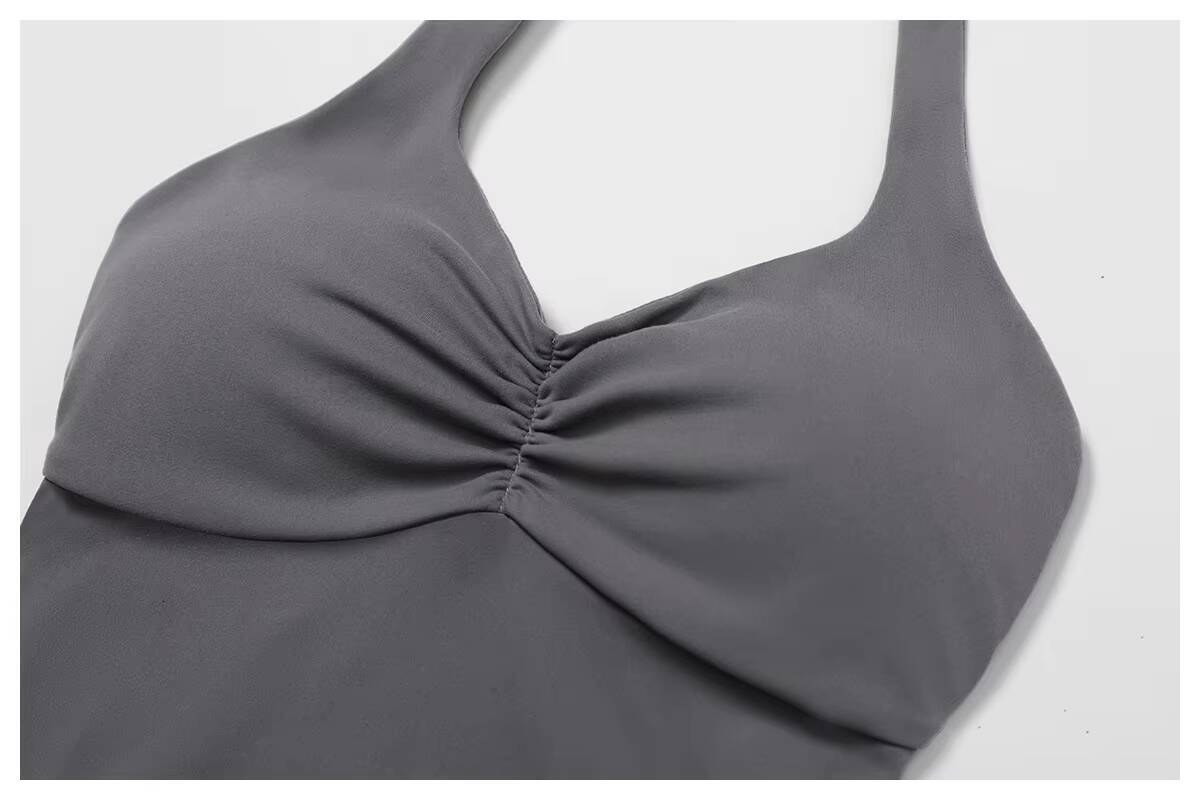 Athletic One Piece Jumpsuit for Women Back Cutout Halter Bodysuit with High Waist Ruched Front and Breathable Stretch Material