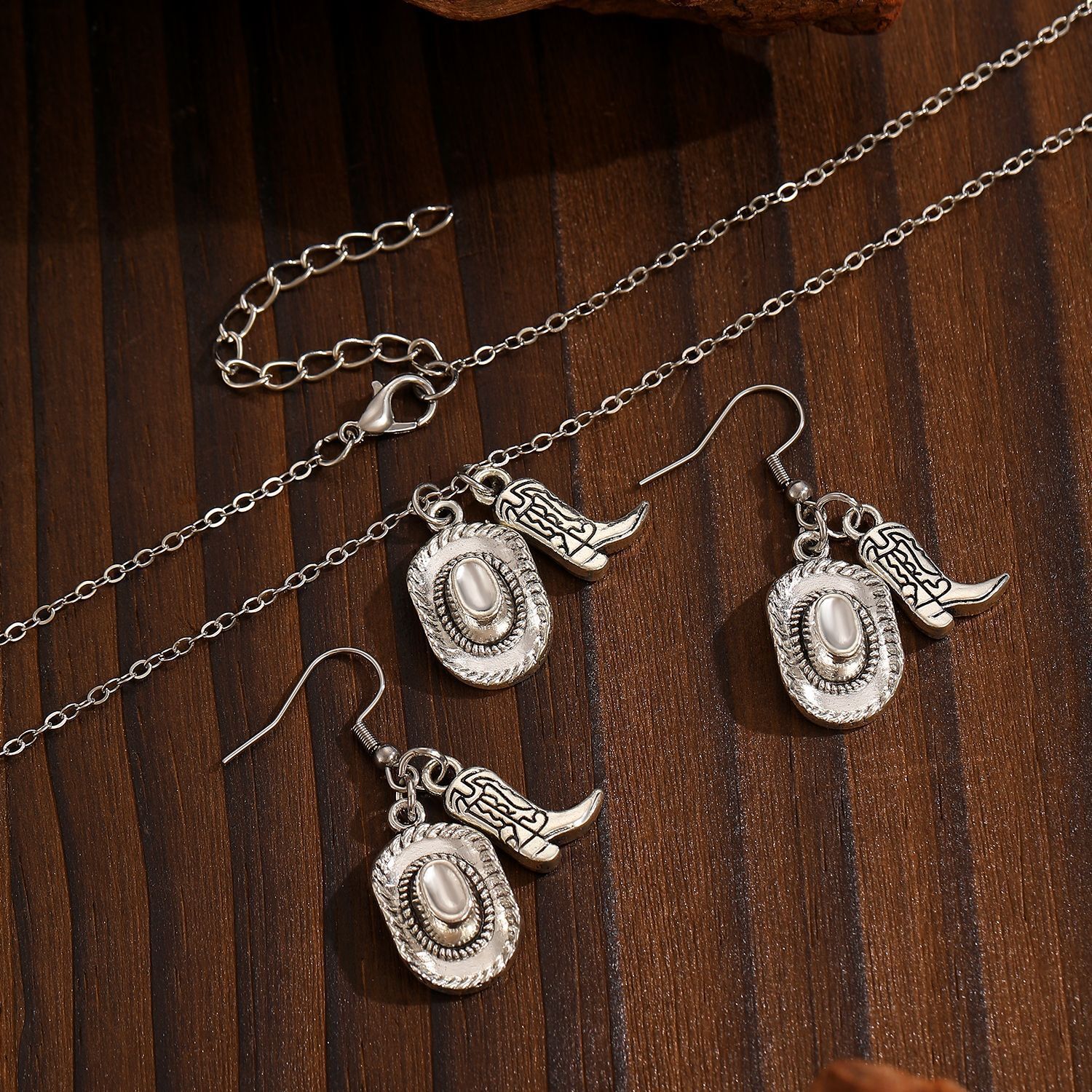 Fashion Theme Personality Western Cowboy Hat Boot Pendant Necklace Earrings Jewelry For Women