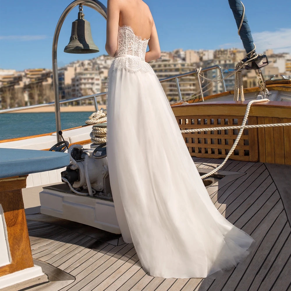 New Arrival Wedding Dress 2026 Strapless Top Lace Sleeveless Tulle Floor Length A Line Bridal Party Grown Vestidos De Novia