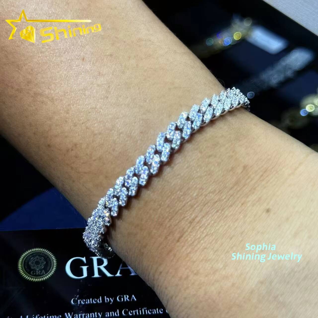 Large Stock 925 Silver 6mm VVS Moissanite Cuban Bracelets Hip Hop Jewelry Men Women Iced Out Moissanite Bracelet