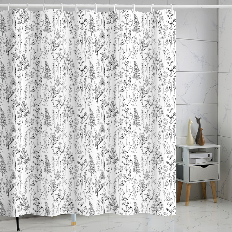 YL-37276 Tropical green leaf print shower curtain bathroom curtain waterproof and mildew proof partition curtain punch-free hanging curtain