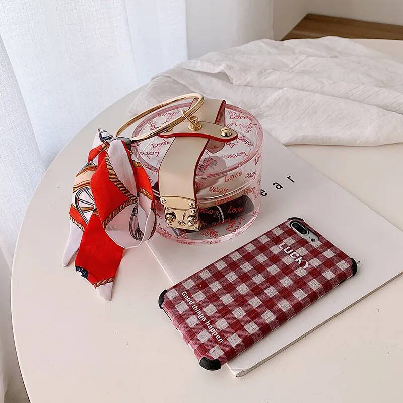 Women Fashion Mini Handbag Metal Handle Case Shape Acrylic Clutch With Scraf Ladies Party Female Chain Crossbody Bag high-quality