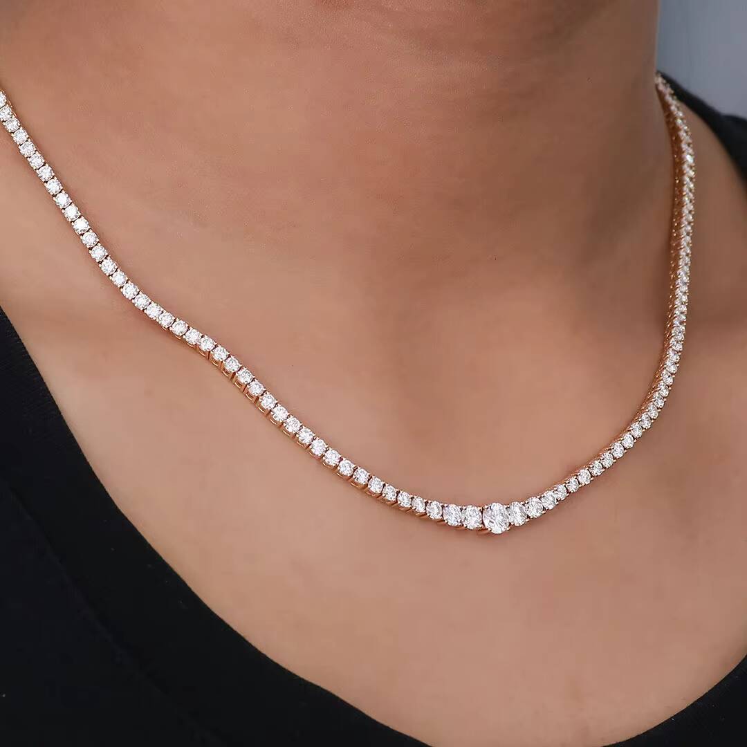 18K Yellow Gold Lab Grown Diamond Tennis Chain 25mm Round Cut DEF VVS Lab Diamond 17 Inches Necklace Length