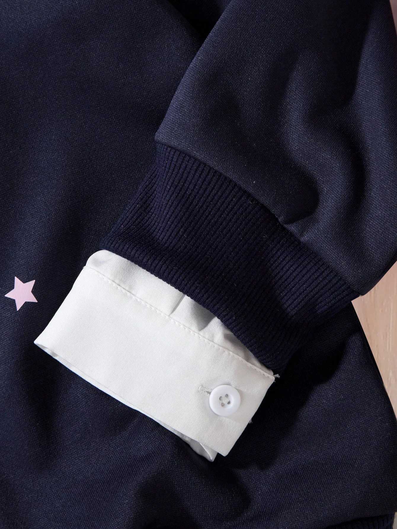 Girls Casual Preppy Dress Pink Long Sleeve Spring Autumn Fashion Outdoor Letter Print Lapel Pleated Skirt 2pc Set L250926MN68