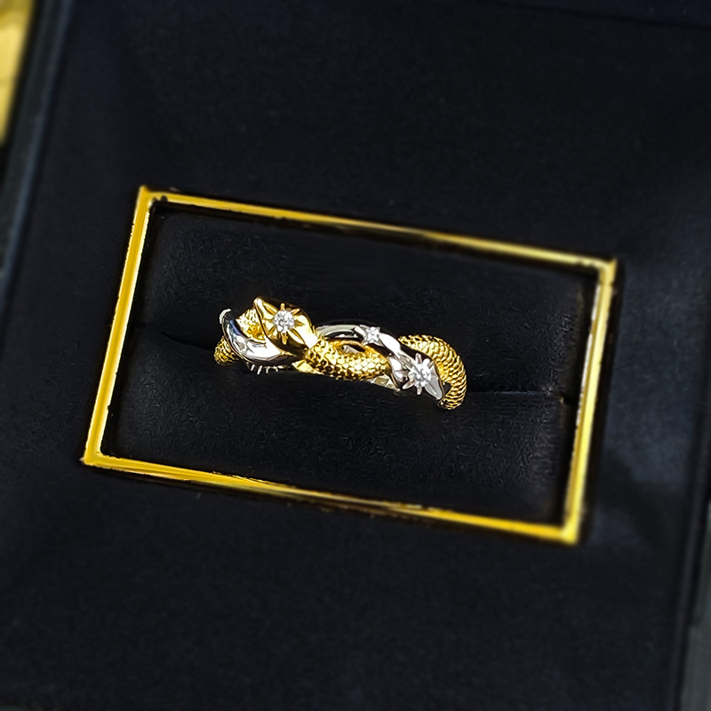 New S925 Silver Double Color Spirit Snake Wrapped Ring with Snake Skin Texture, Ancient Style Wedding Jewelry Design Sense