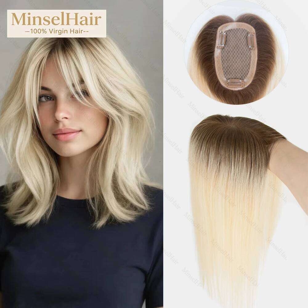 Premium 3x5inch Silk Base Human Hair Toppers 14"-16" Hand-Crocheted 130% Density Breathable Ombre T3-60 100% Realistic Knot-Free