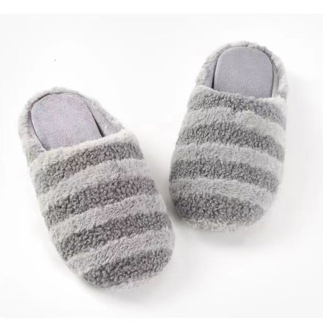Striped Teddy Velvet Anti-Collapse Memory Foam Injection Women's Cotton Slippers ddmymarket