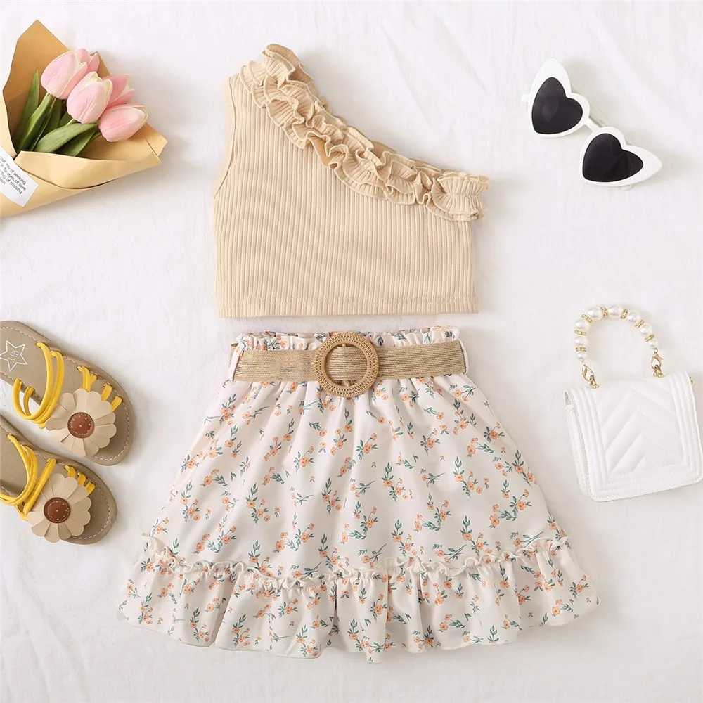 2PCS Kids Baby Girl Clothes Set Retro OffShoulder Top Flowers Skirt Summer Cute Sense Of Design Suit For Child Girl 16 Years L25092606TL