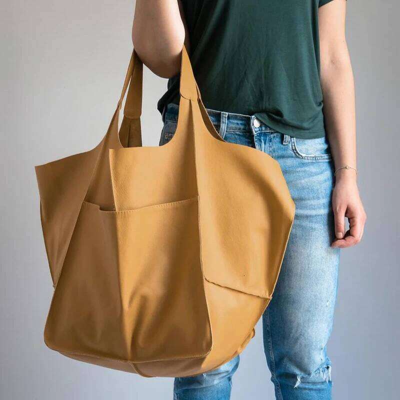Rretro Handmade Big Beach Tote Bag High Capacity Zipper Shoulder Solid Color Multifunction Handbags For Ladies