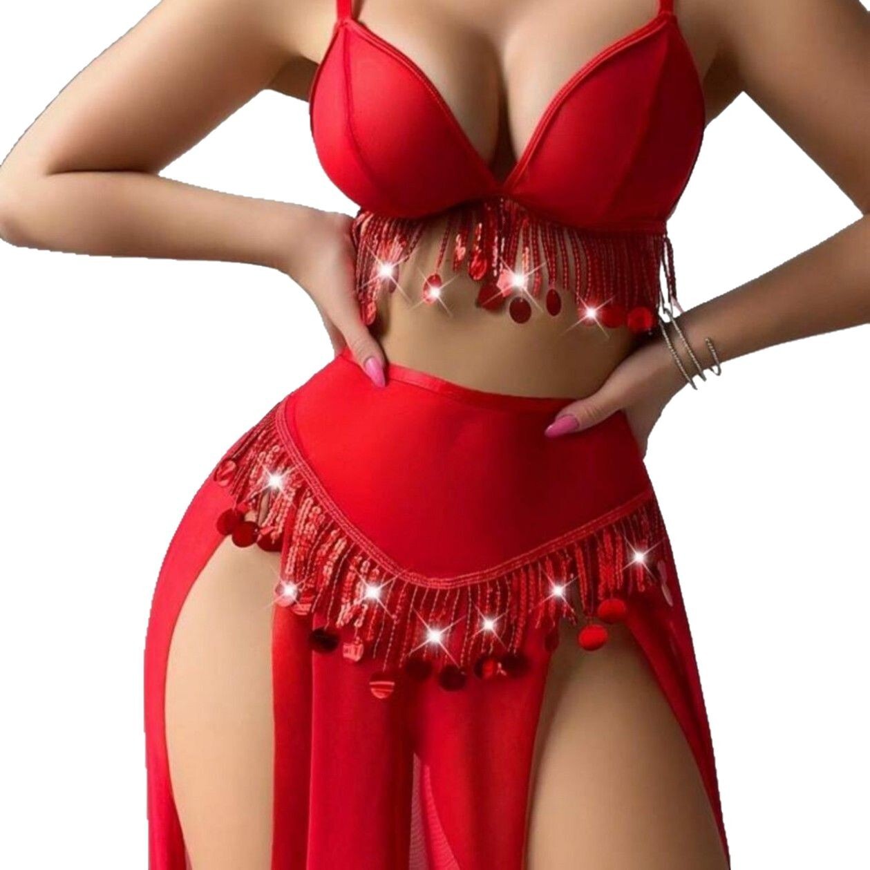 2025 Hollow Metal Glitter Red Sexy Lingerie Set for Women Home Style