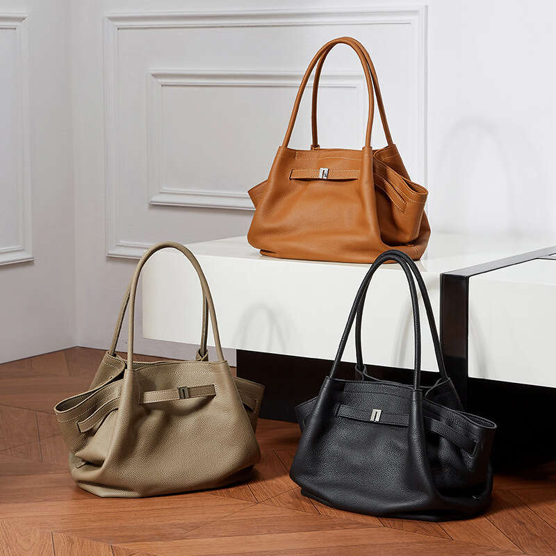 Luxury bag Top Layer Cowhide Large Fashion Simple Wrinkled Basket Bag Elegant Genuine Leather Shoulder Handbag for Women