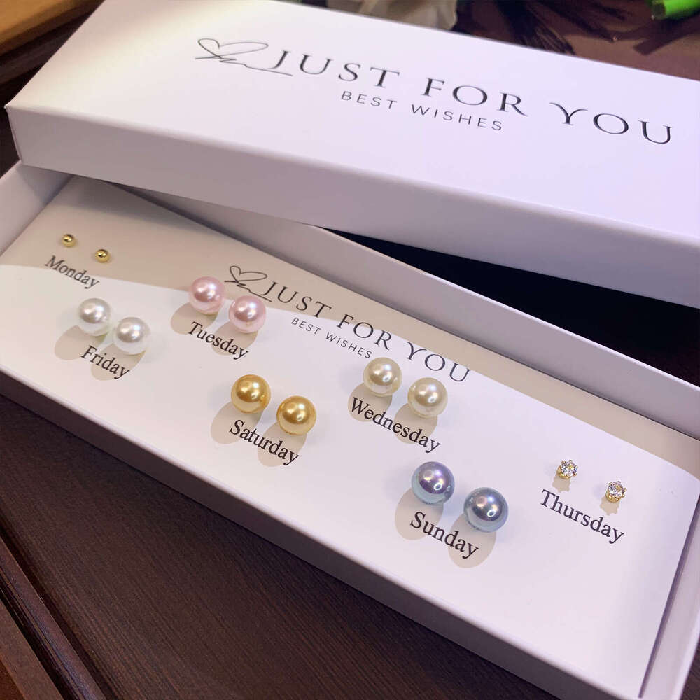 24 New Set S Sier Needle Jewelry for Women Little Cat Heart Earrings Weekly Series