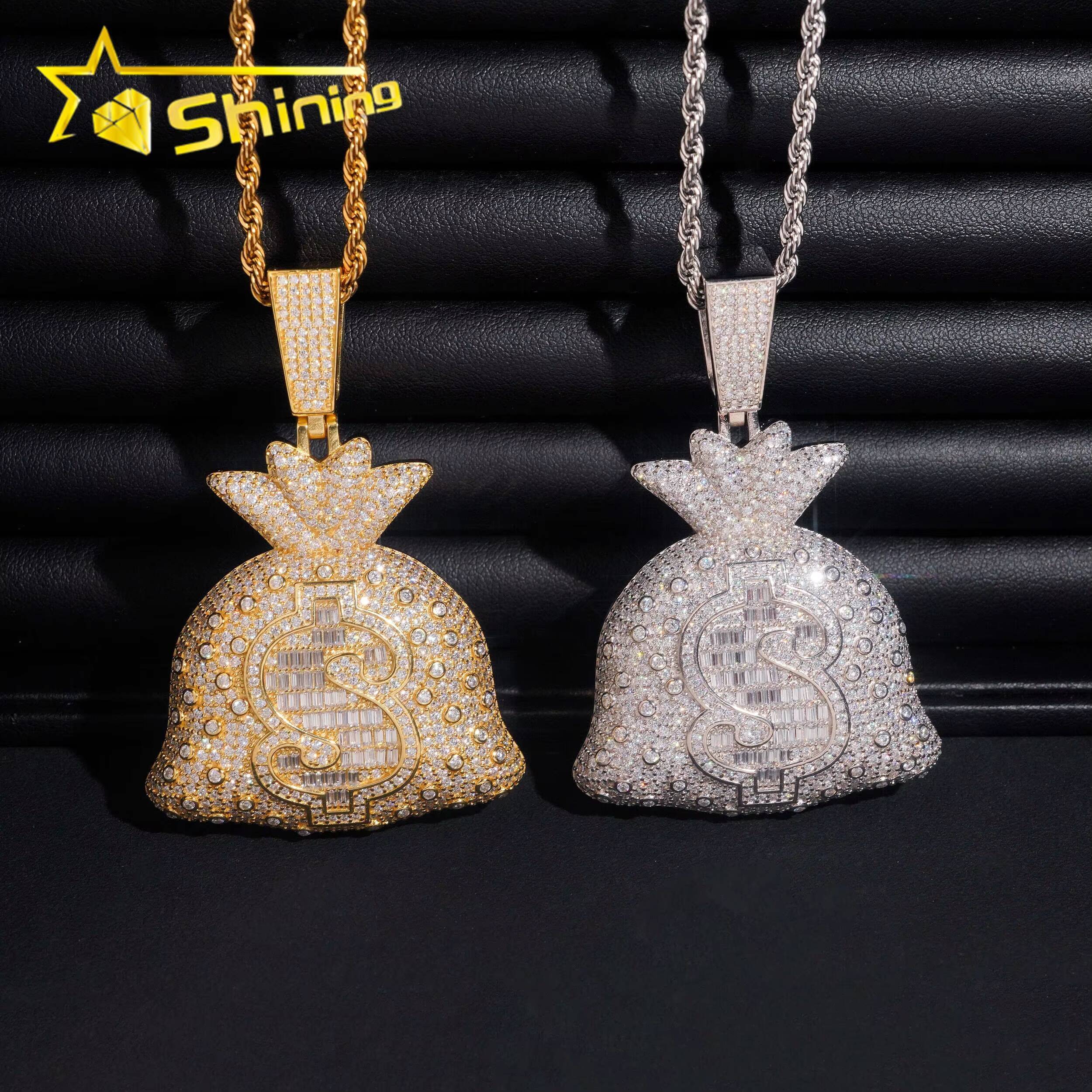 Pass Diamond Tester 925 Sterling Silver Wholesale Price Money Bag Iced Out Moissante Hip Hop Pendant