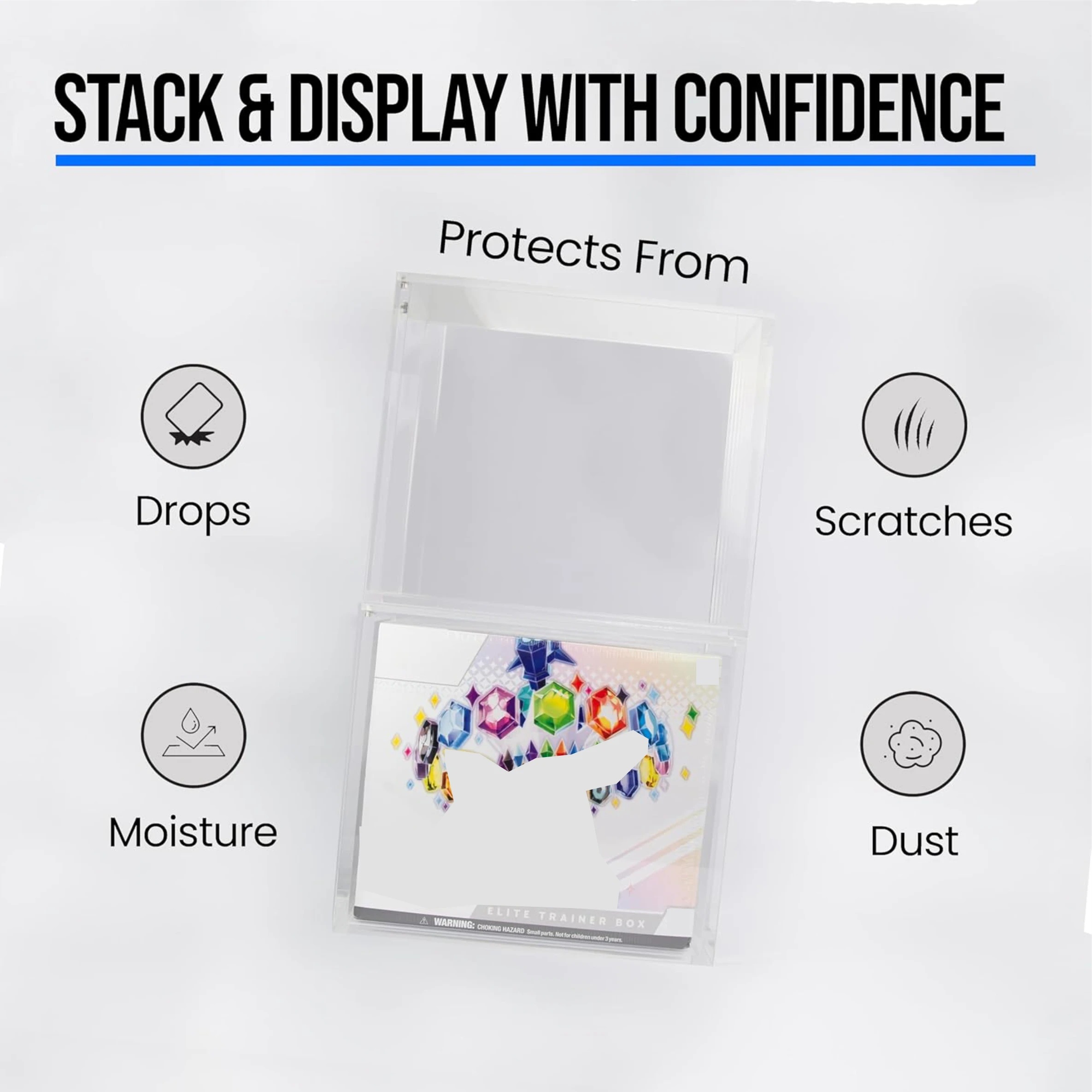 Waco Acrylic Display Magnetic Case For Elite Trainer Box 5mm Thick Clear Display Case Acrylic ETB Display Box Protector