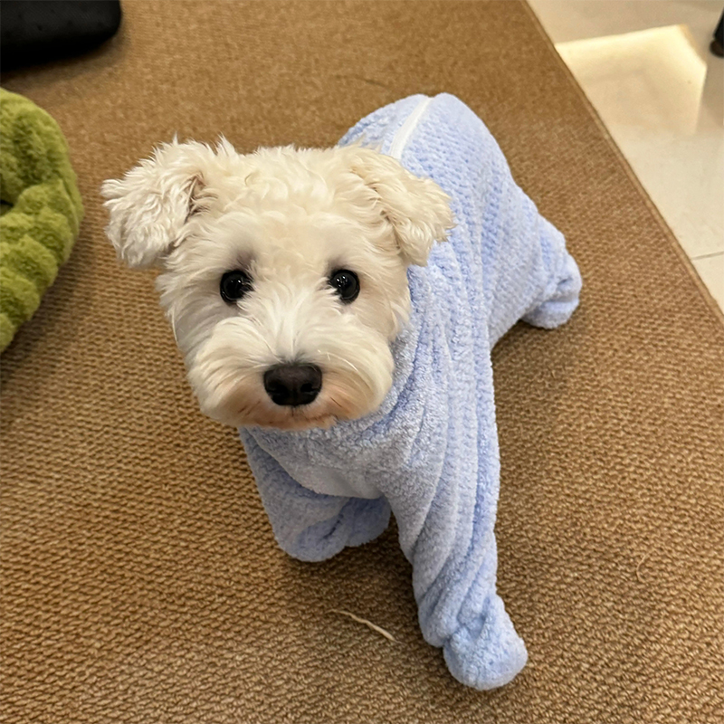 Pet bath towel absorbent quick drying small dog dog cat jumpsuit with zipper thickened coral fleece strong absorbent