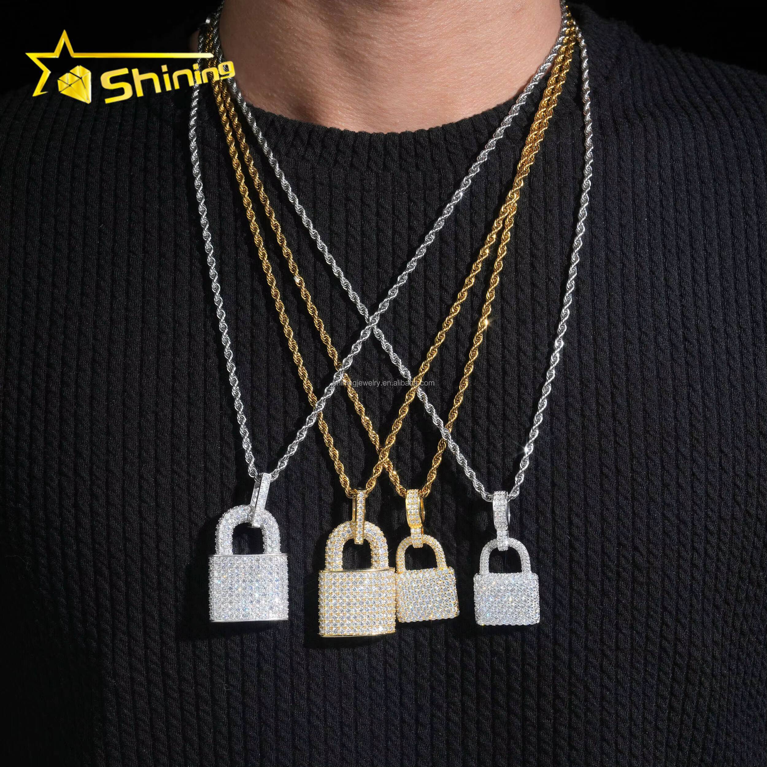 Hot Sale New Arrivals Pass Diamond Tester Rapper Jewelry VVS1 Moissanite Diamond S925 Silver Iced Out Man Lock Pendant Charms