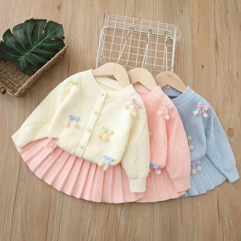 Childrens Sets 2025 Autumn New Girls Cardigan Set Charming 2PC Sweater Skirt Outfit BohoChic Toddler Twin Set L250926SST8