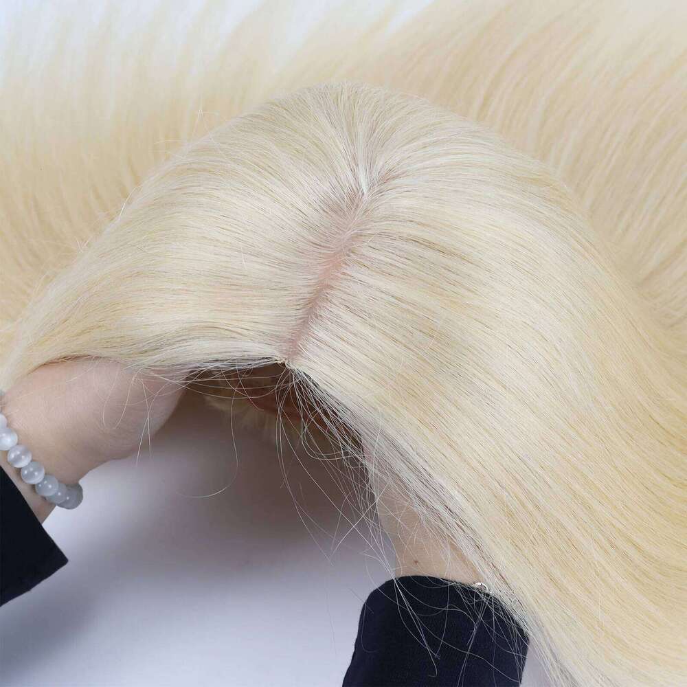16inch Silk Top without Lace Front #613 Real Virgin European Human Hair Wig with 1cm PU Silicone Base Natural Scalp