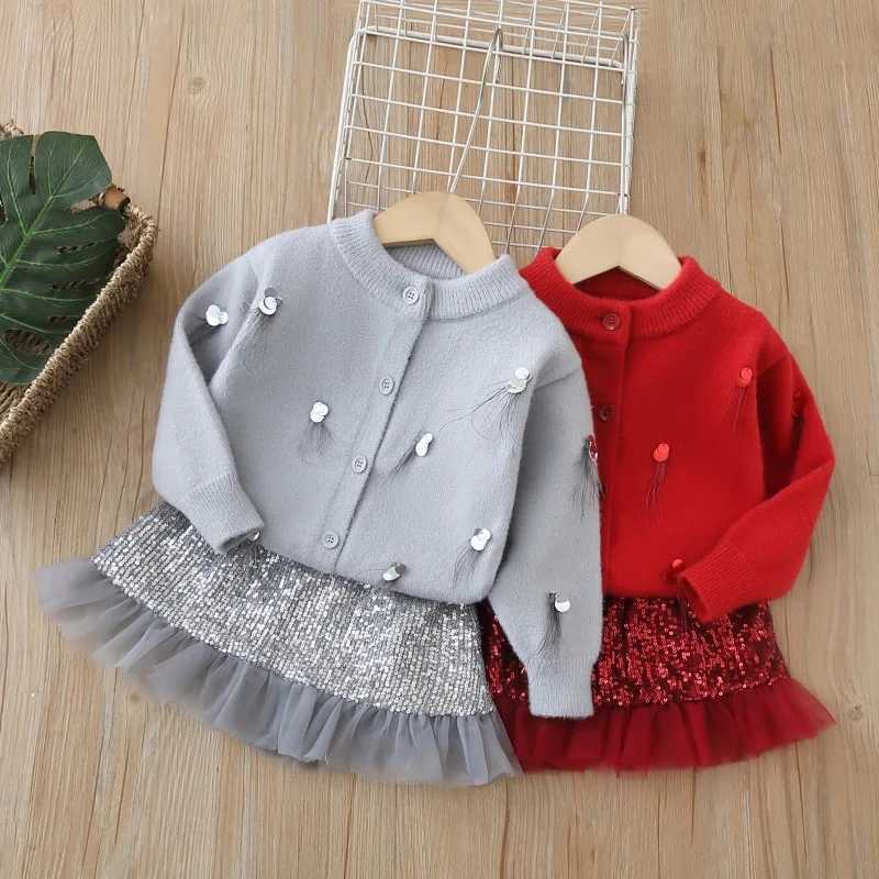 Childrens Sets Girls Sequin Knit Set Korean Style Sweater Skirt Winter 2Piece Outfit Kids Clothes Girls Baby Girl Outfit Set L2509260KGD