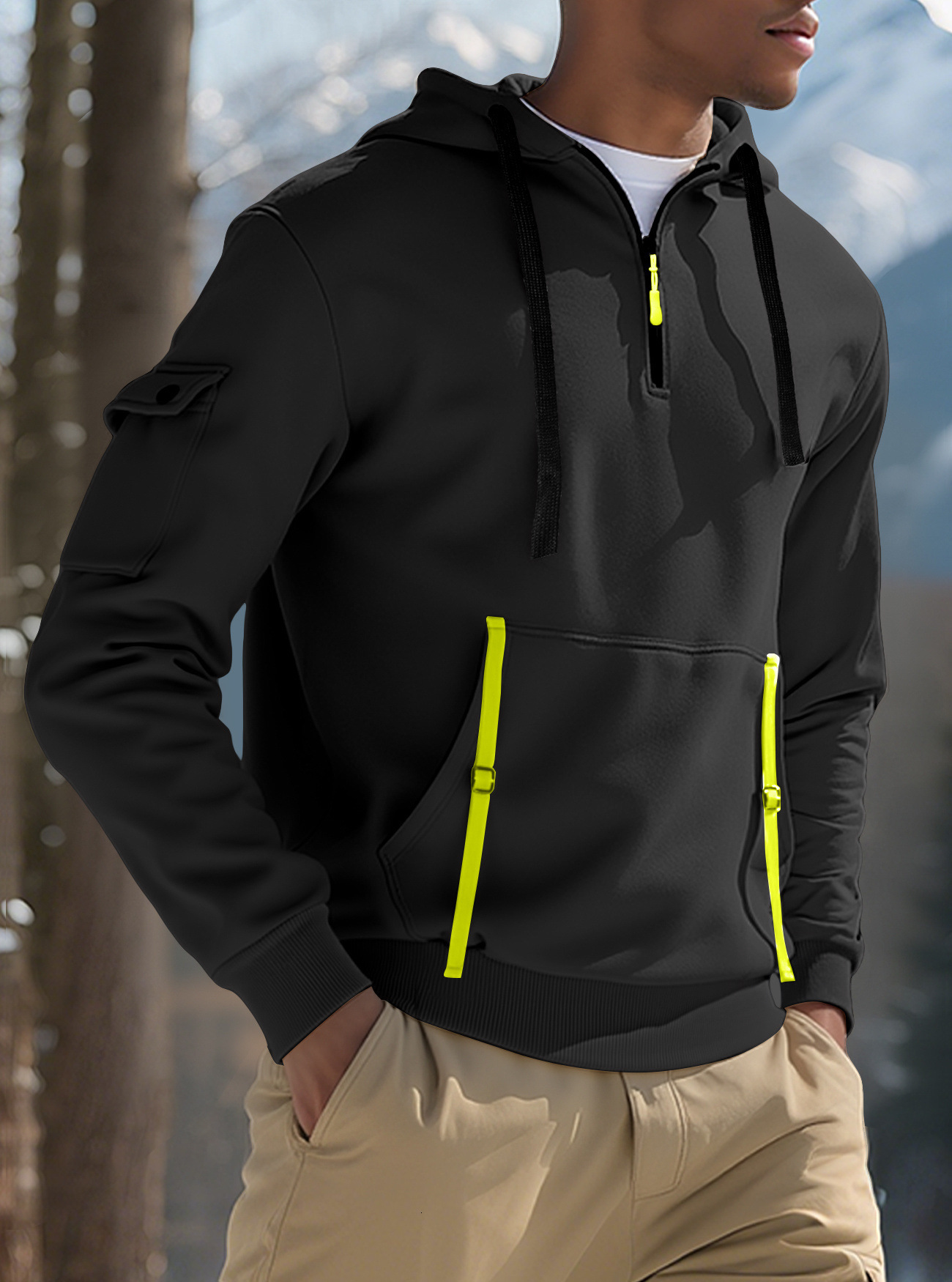 Designer Clothing 2025 Cross-border Autumn Winter Men's Casual Multi-zipper Arm Pocket Luxury Hoodie Sweatshirt Pullover Large Size Fleece Hoodie