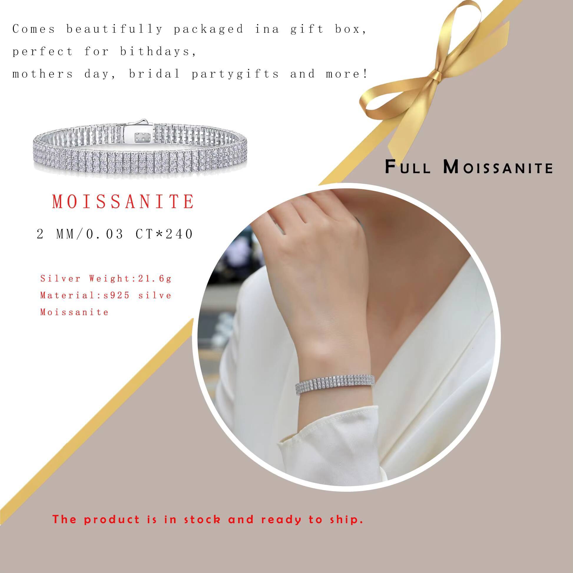 2mm Moissanite Bracelet for Women Luxury Hip Hop Style 925 Sterling Silver 18K Gold Plated Full Pave Slim Band Streetwear Gift