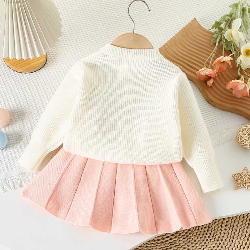 2025 New Autumn 26Yrs Baby Girls Clothing Set Long Sleeved Knitted Cardigan CoatShort Skirt Children Knitted Clothes Suit L250926RV31