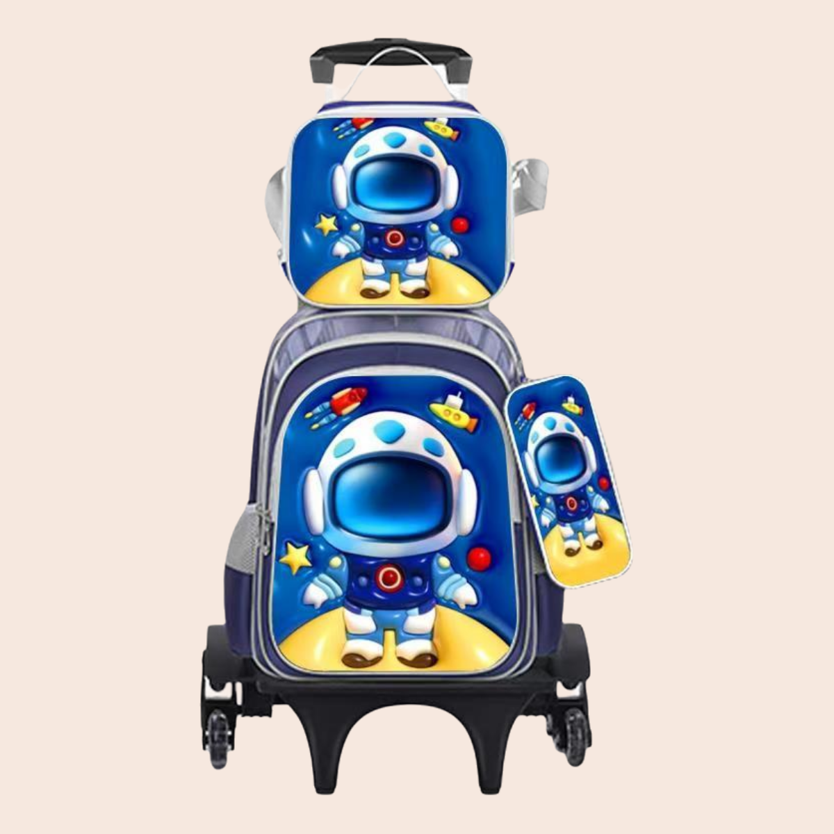 Elementary School Student 3DPu Three-Piece Set Rolling Backpack
