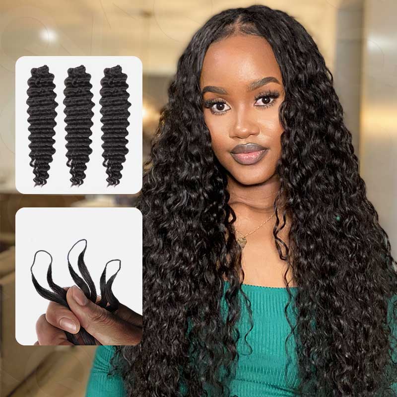 Knotless Pre-Separated Crochet Hair Extensions Human Hair Deep Wave Feather Crochet Braid Hair Extensions Natural Color 100g/pack