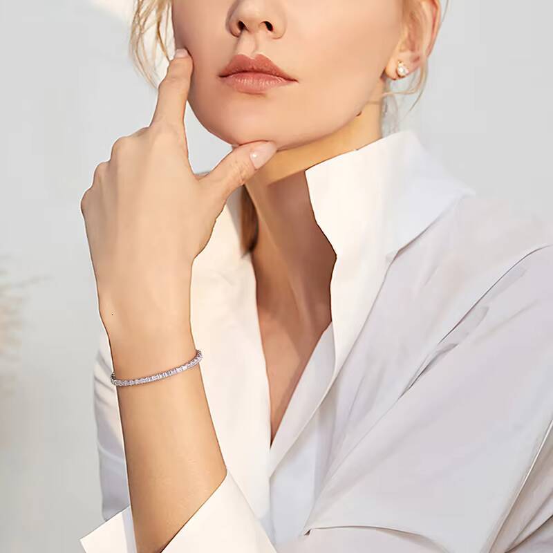 RINNTIN SB113 Wholesale Iced Out CZ Chain Jewelry Men Women Silver 2525mm Princes Cut Cubic Zirconia Tennis Bracelet