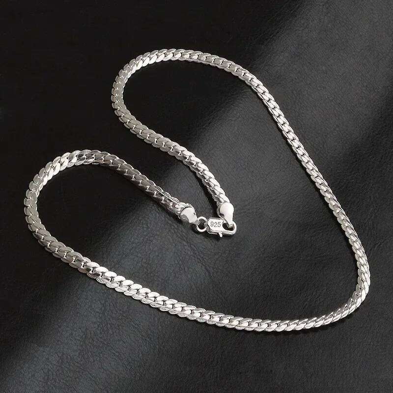 Sterling Sier 6MM Full Sideways Chain Necklace for Women Men Fashion 8/18/20/22/24 Inch Sets Wedding Jewelry Gift