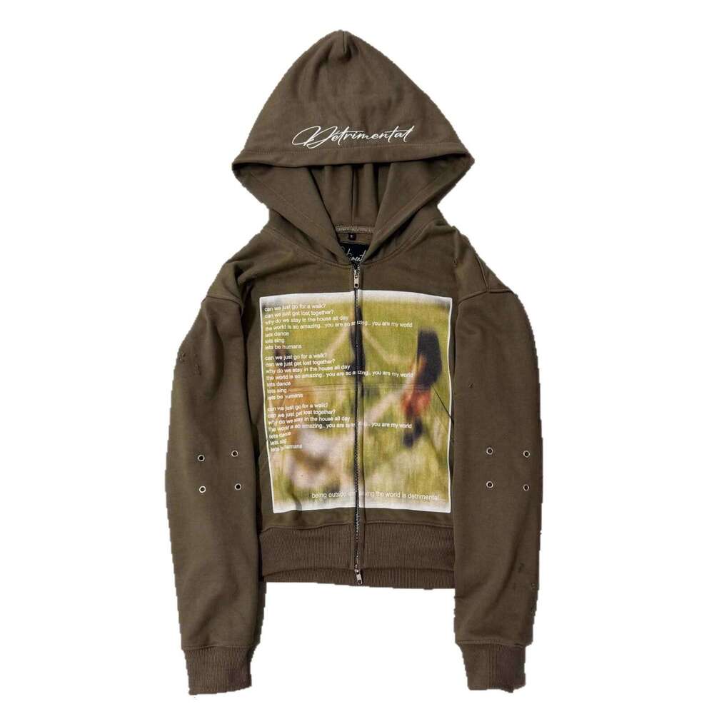 New High Street Trend Unisex Abstract Print Loose Casual Versatile Hooded Zipper Sweatshirt