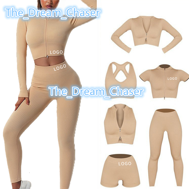 Hot Saleseamless Bra Yoga Suit Gym Clothing Sets 6 Piece Ribbed Zipper Women Sports Gym Fitness Sets Yoga Legging Short