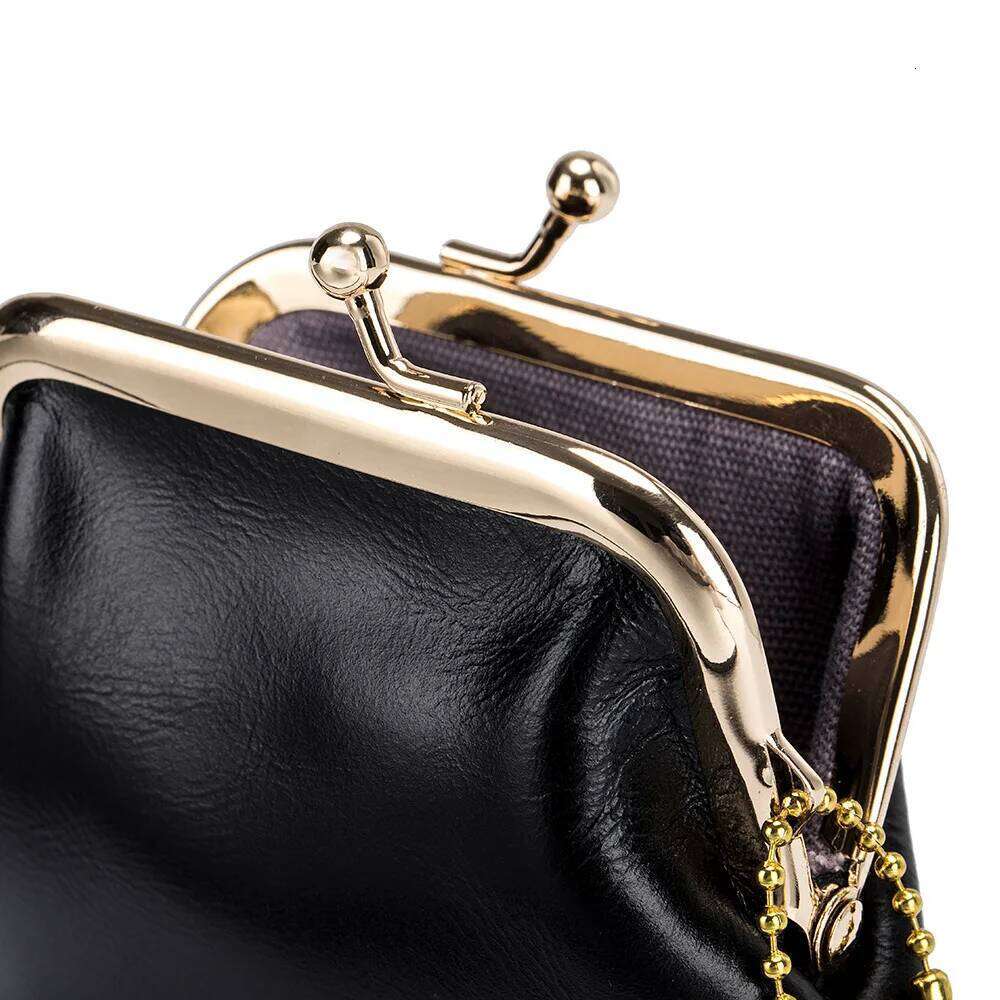 Genuine Leather Coin Purse Women Vintage Handmade Wallet Small Mini Access Card Holder Key Bag Case Metal Clips Change Purses